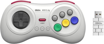 M30 2.4G Manette sans fils 8 boutons Compatible Mega Drive Mini et Nintendo Switch Blanche/White - Adaptateur USB inclus