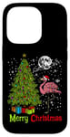 Coque pour iPhone 14 Pro Arbre de Noël Pink Flamingo Chapeau de Père Noël Funny Xmas