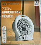 Fan Heater 2000w Electric Flat Upright 2 Heat Settings  Thermostat