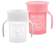 Twistshake 2x Gobelet 360 Anti-Éclaboussures Pour Bébé Avec Joint En Silicone - 230ml | Gobelet D'entraînement Pour Enfants | Bouteille D'eau Étanche | Sans BPA | Blanc Rose