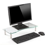 Ttap Clear Glass Monitor Stand / Laptop & Computer TV Screen Riser / Height Adjustable 56cm L x 24cm D x 9cm H (Clear)