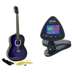 Martin Smith Acoustic Guitar with Guitar Strings, Guitar Plectrums & Guitar Strap - Blue & ENO 20537 Clip on Guitar Tuner Clip on Ukulele Tuner Bass Tuner Violin Tuner Chromatic Tuner