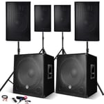 Système Sonorisation Complet 4400W, 4 Enceintes, 2 Subwoofers USB/BLUETOOTH CABLE PC + Pieds, Prestations SONO DJ PA