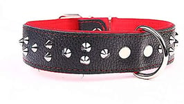 Capadi K0382 Large Collier pour Chien Bulldoge avec Petits Rivets en Cuir Véritable Durable Souple Rouge Largeur 40 mm Longueur 55 cm