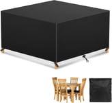 Housse De Table Jardin Carre, 420d Tissu Oxford Housse Salon De Jardin, Housse De Protection Table De Jardin Étanche, Anti-Uv Bâche Table De Jardin Exterieur - 150x150x70cm, Noir