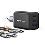 NOVOO Chargeur USB C Rapide 67W 3 Ports avec GaN Tech, Chargeur Rapide Compatible avec iPhone 15 Plus Pro Max 14 13 Pro 12 Galaxy S23 Ultra Plus S22 MacBook Pro Air M1 M2 iPad Pro