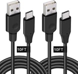 USB C Cable 3M 2Pack USB Type C Charging Cable 10ft Long Fast Charger Data Lead Compatible with PS5 Controller Cable, Samsung S21 S20 S10 Note10 A12, Huawei P40 P30, Xiaomi, Sony, OnePlus, Pixel Black