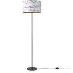 Paco Home - Lampadaire Salon Chambre à Coucher E27 Marbre Motif Pierre Gris Blanc Or (Ø38cm), Lampadaire - Noir