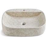 Vasque à poser / lavabo ovale en marbre coloris beige - Longueur 52 x Hauteur 13 x Profondeur 42 cm Pegane