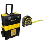 STANLEY Essential Rolling Workshop Toolbox, 3 Tier Stackable Units, STST1-80151 & TYLON Tape Measure 5M/16 Inches Compact Case with Cushioned Grip Metric and Imperial System 1-30-696