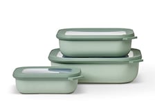 Mepal – Multi Bowl Cirqula 3-Piece Set – Food Storage Container with Lid - Suitable as Airtight Storage Box for Fridge & Freezer, Microwave Container & Servable Dish - 500, 1000, 2000ml - Nordic Sage