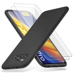 Richgle Compatible with Xiaomi Poco X3 Pro/Poco X3 NFC Case & [2 Pack] Tempered Glass Screen Protector, Slim Soft TPU Silicone Case Cover Shell Compatible with POCO X3 Pro - Black RG80592