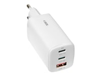 Ibox C-65 - Strömadapter - 65 Watt - 5 A - Pd 3.0, Apple 2.4A, Apple Fast Charge, Huawei Fast Charge, Scp, Afc, Qc 3.0, Qc 4+ - 3 Utdatakontakter (2 X Usb-C, Usb) - På Kabel: Usb-C - Vit