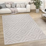 Paco Home Tapis Exterieur Terrasse Salon Cuisine Motif Scandinave Motif Ethnique Uni, Dimension:160 cm Rond, Couleur:Crème 2