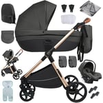 Sianldcone Poussette 3 en 1, Tissus Haut de Gamme Poussette Bebe, Poussoir Bidirectionnel Poussette Avec Cosy, Vision Buverte Poussettes Combinées (H2 Deep Grey)