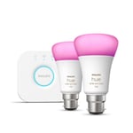 Philips Hue Hue White and colour ambience Starter kit: 2 B22 smart bulbs 1100