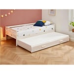 Vente-unique Lit gigogne AEDAN II - 2 x 90 x 190 cm - Pin massif et MDF - Blanchi + matelas