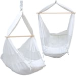 Hamac pour Bébé 100% Coton blanc avec barre de séparation en bois 2 mousquetons en métal avec housse en tissu berceau suspendu balançoire à accrocher