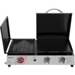 Royal Gourmet - Barbecue Gaz Portable à 3 Brûleurs- 3 en 1 Plancha et Grille en Émaillés Combinés avec Couvercle Multifonctionnel, Puissance 8.5kW