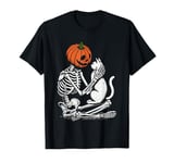 Skeleton Pumpkin Head Pet Cat Halloween Bones Jack O Lantern T-Shirt