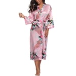 GROPC Women Satin Dressing Gown,Valentines Day Sexy Lingerie Silk Silky Peacock Print Babydoll Kimono Bridal Wedding Long Robe Dress Bathrobe Nightie Sleepwear For Friend Gift,Pink,3Xl