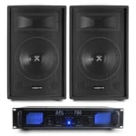 2x Vonyx SL10 10" DJ Party Speakers + Amplifier + Cables Disco System 500W