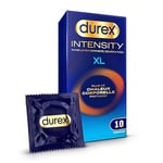 Durex Intensity – 10 Préservatifs XL Homme Sans Latex Ultra Fins Ultra Lubrifiés – Plus de Chaleur Corporelle Partagée – Taille Large