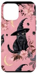 Coque pour iPhone 12 Pro Max Carte de tarot florale rose Pop Art croissant de lune et chat noir