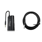 IK Multimedia iRig 2 Mobile Guitar Interface, Black & Guitar Cable - Bass Keyboard E-Drums Instrument Lead - Straight/Angled - 6.35mm 1/4" Jacks - 3m Cable - TIGER GAC42