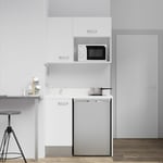 Kitchenette K00L - 100 cm - emplacements frigo top et micro-ondes-Blanc-Snova-évier à gauche