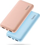 Lot De 2 Chargeurs Portables 10 000 Mah, Double Usb 2,4 A Avec Entrée/Sortie De Type C, Compatible Avec Iphone, Samsung, Huawei, Ipad, Et Plus Encore (Bleu Crème Et Rose Champagne)