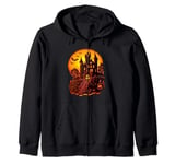 Frankenstein's Castle Jack O Lantern Pumpkin on Halloween Zip Hoodie