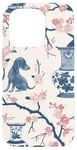 Coque pour iPhone 15 Pro Preppy Bocal en toile Chinoiserie Motif chiens et gingembre Rose et bleu