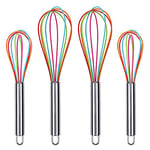 Webake Silicone Whisk Kitchen Balloon Hand Whisk 4 Pcs 8 Inch 10 Inch with Stainless Grip Handle Heat Resistant Mini Whisk for Blending, Whisking, Beating, Stirring