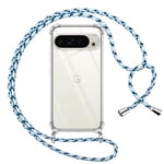 Pnakqil Coque pour Google Pixel 9 Pro XL avec Cordon, Transparente Silicone Housse avec Réglable de Collier Anti-Chute Etui pour Pixel 9 Pro XL, Ètuis à Bandoulière 6.8", Bleu