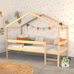 Lit cabane bois massif 90x190 cm avec sommier ELIO/MIKA brut Taille unique