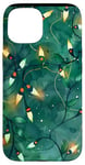 Coque pour iPhone 15 Vert Aquarelle Ethnique Lumières de Noël Motif Décor