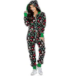 Kvinnors Jul Onesie En-delad Dragkedja Jumpsuit Hoodie Playsuit Pyjamas Jul Nattkläder Loungewear Green L