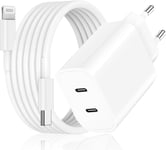 Chargeur Rapide Pour Iphone 14/14 Pro/14 Pro /14 Plus/13/13 Pro/12/12 Pro/11/Se/Xs/Xr/X, 2 Port 20w Usb C Pr Secteur Type C Adaptateur Bloc Embout Et 2m Original Câble[X1724]