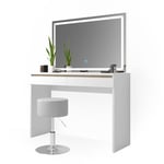 Coiffeuse Emma Blanc/Sonoma avec LED-Miroir et tabouret Vicco