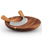 Cole & Mason Ashden Mezzaluna and Round Chopping Board Set, Herb Chopper Rocker/Fresh Herb Cutter/Serving Board, Acacia Wood/Stainless Steel, Not Suitable for The Dishwasher