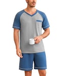 Irdcomps Pyjama Homme Coton Été Ensembles de Pyjama Ete Court Doux à Manches Courtes col V Vêtements de Nuit Short Vêtements de Détente Couleurs Contrastées Ensemble Pyjama Estival Bleu Marine XXL