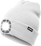 ATNKE LED Bonnet Lampe Frontale,USB Rechargeable Chapeau de Course Ultra Lumineux 4 LED Étanche Lumière Hiver Chaud Phare Cadeaux pour Hommes et Femmes/White