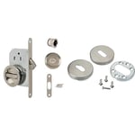 Yale Kit Serrure pour Porte Coulissante - Serrure à condamnation et Poignées cuvettes Rondes & Bricard 667020 Paire de rosaces INOX Tempo Chambre, Porte intérieure