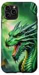 Coque pour iPhone 11 Pro Dragon vert mythique dans la forêt enchantée