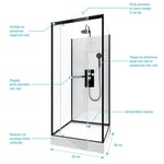 Cabine de douche carrée 90x90x230cm - extra blanc et profilé noir mat - LUNAR SQUARE 90