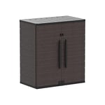 Duramax Cedargrain Armoire courte en plastique, armoire à 2 portes avec 2 étagères, armoire de jardin, armoire extérieure verrouillable, armoire courte résistante à l'eau, Marron