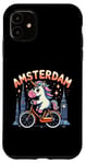 Coque pour iPhone 11 Amsterdam Pays-Bas Licorne Vélo Fille Femme Rainbow