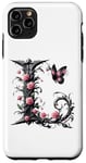 Coque pour iPhone 11 Pro Max Letter L Initial Floral Monogram Rose Pink Flower Butterfly