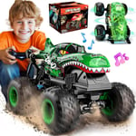 Monster Truck Leksaker, 2.4GHz RC Monster Trucks för Pojkar, 1:20 Dinosaur RC Bilar med Ljus och Musik, Fjärrstyrd Stuntbil, 360° Snurr, för Barn Green